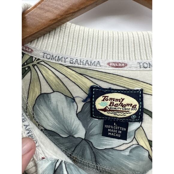 TOMMY BAHAMA Original Men's L Hawaiian Polo Blue Green Florals Seafoam Green - Picture 3 of 10